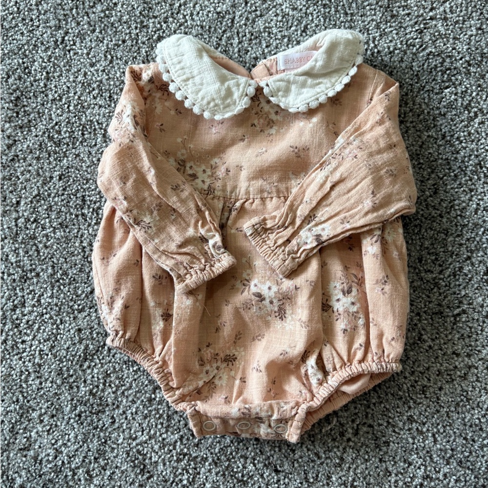 Shabby Chic Floral Baby Romper with Cream Collar